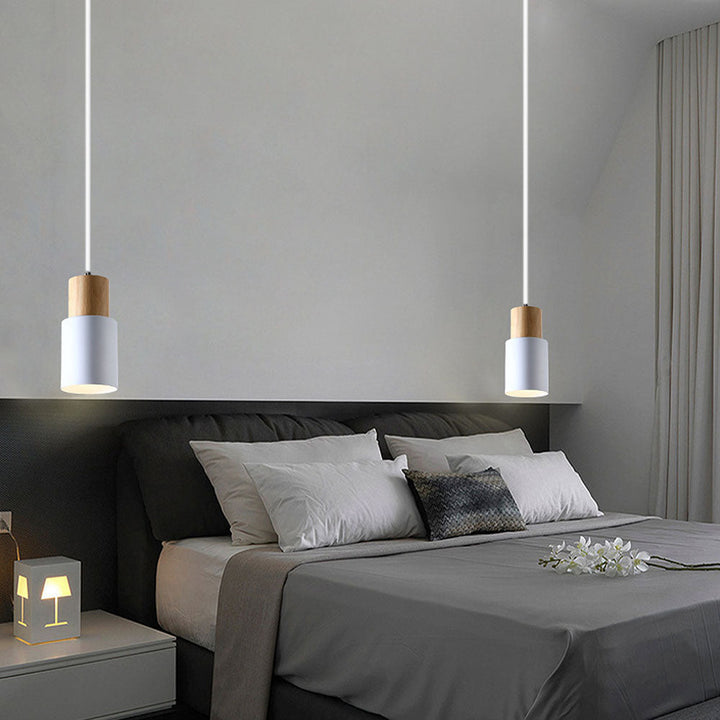 BowLift | Pendant Light Modern Wood Black Cylinder Fixture
