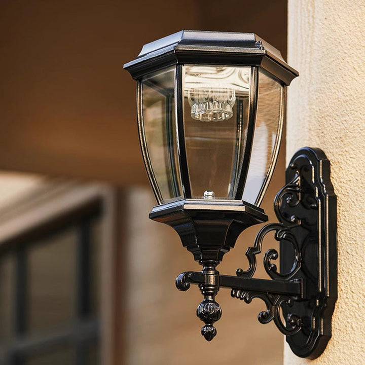 Traditional European Aluminum Glass LED Solar Waterproof Wall Sconce Lamp For Outdoor Patio | Bowlift
