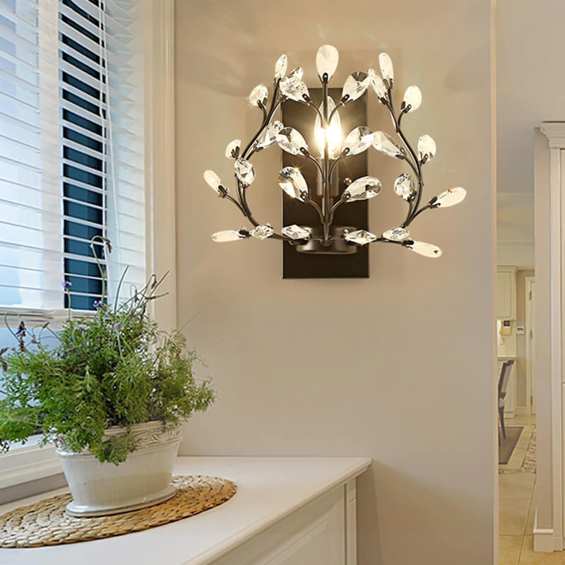 BowLift | Luminis Wall Light | Luxury Crystal Design | Leaf Motif | 1-Bulb & Modern