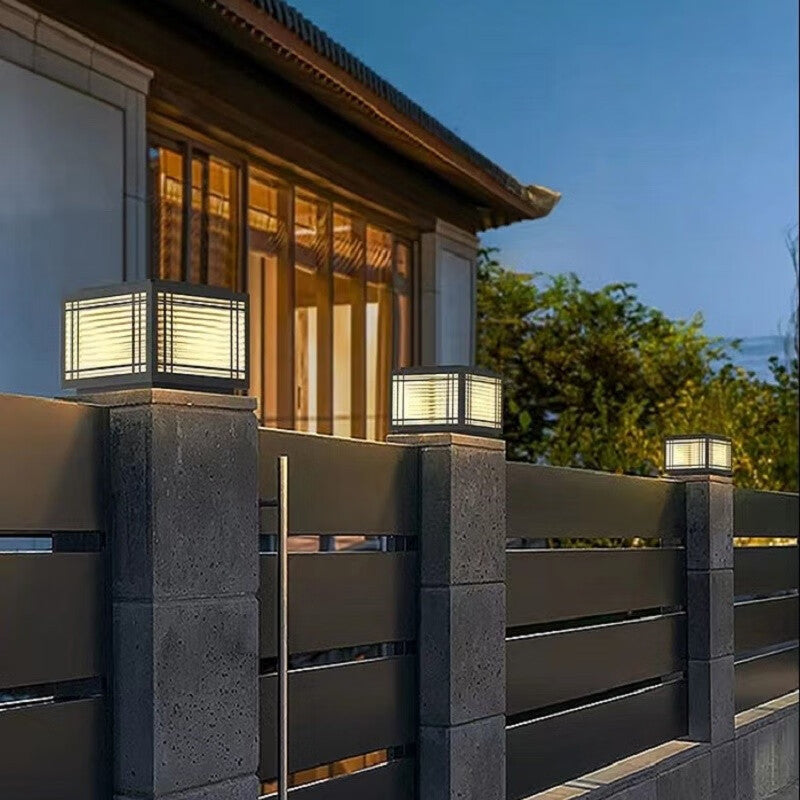 Traditional Chinese Square Aluminum Glass 1-Light Post Head Light For Garden | Bowlift