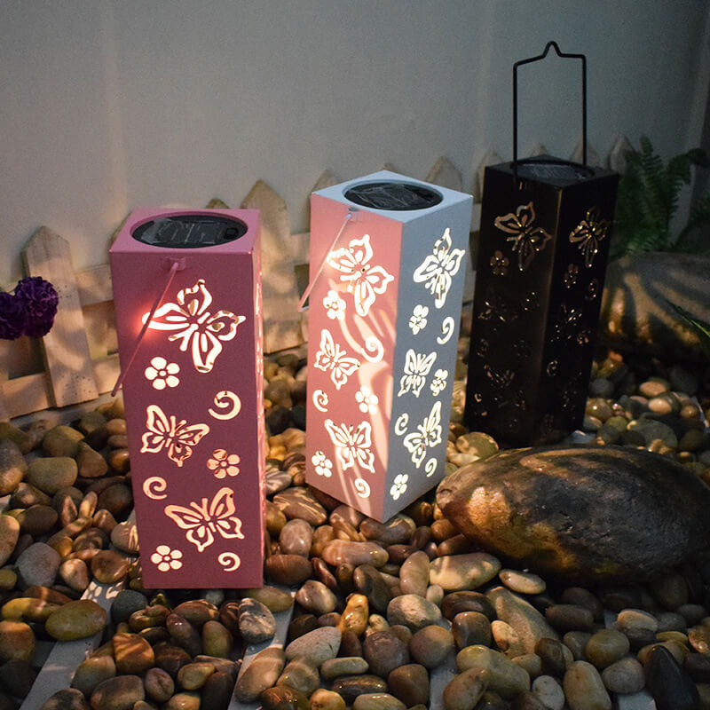 BowLift | Solar Butterfly Rose Pattern Hollow Column LED Outdoor Waterproof Decorative Lamp
