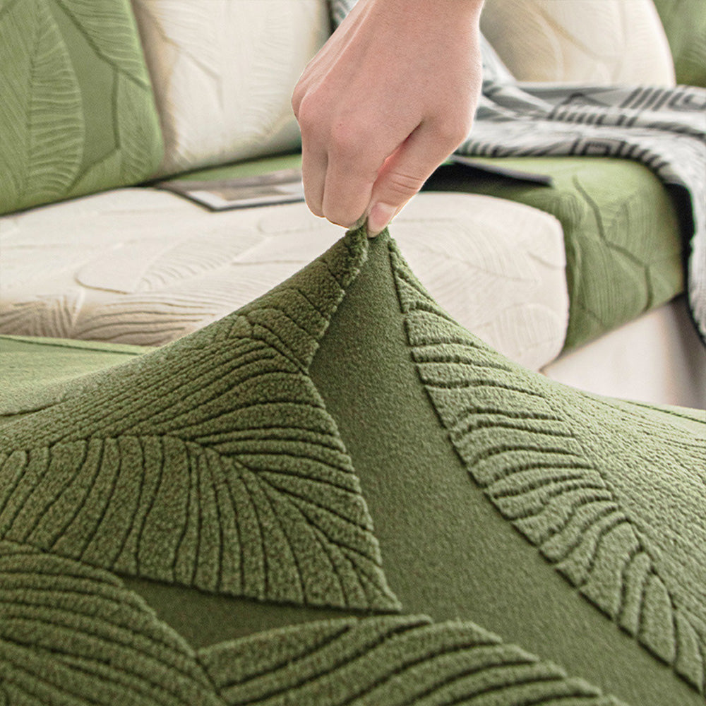 BowLift | Modern Leaf Jacquard Waterproof Anti-Scratch Stretch Full Cover Sofa Cover