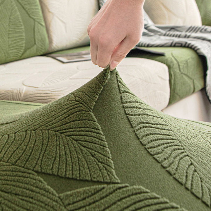 BowLift | Modern Leaf Jacquard Waterproof Anti-Scratch Stretch Full Cover Sofa Cover