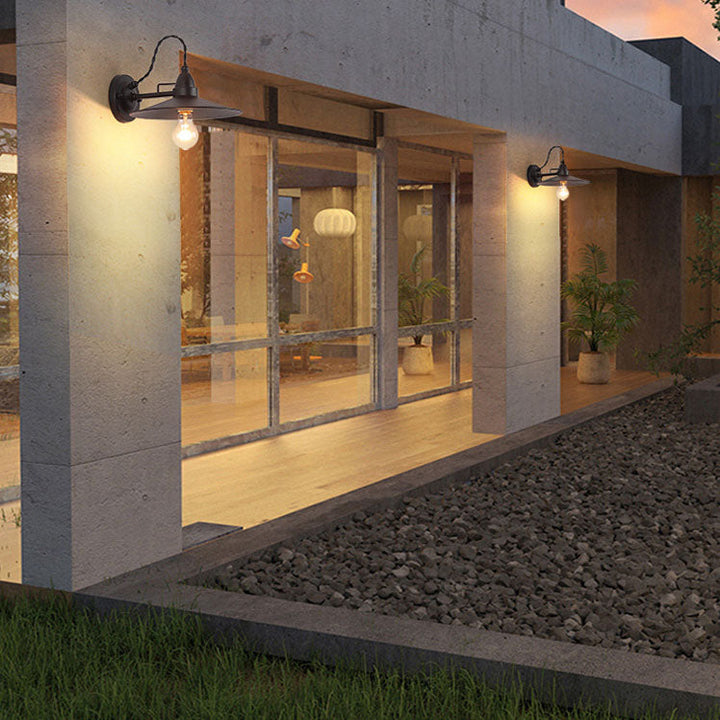 Contemporary Industrial Waterproof Metal Plate Bowl 1-Light Wall Sconce Lamp For Outdoor Patio | Bowlift