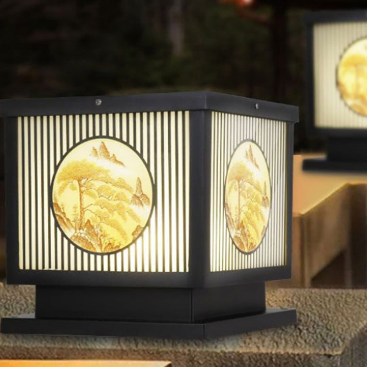 Traditional Chinese Aluminum Glass Square LED Waterproof Solar Landscape Light For Outdoor Patio | Bowlift