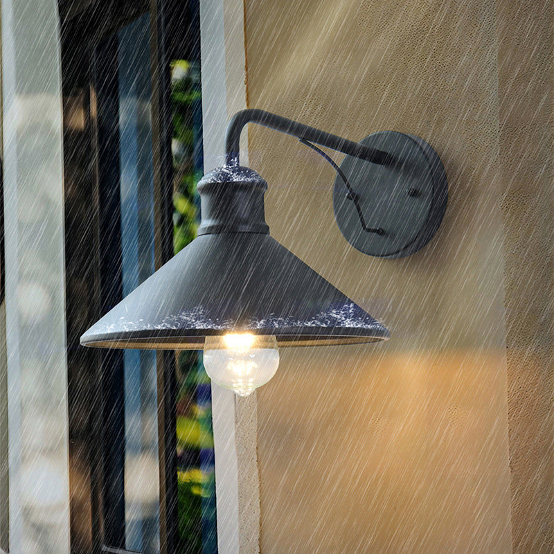 Modern Minimalist Cone Iron 1-Light Wall Sconce Lamp For Outdoor Patio | Bowlift