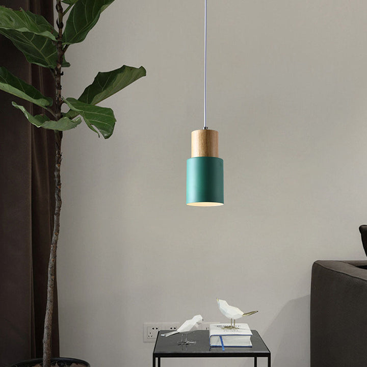 BowLift | Pendant Light Modern Wood Black Cylinder Fixture
