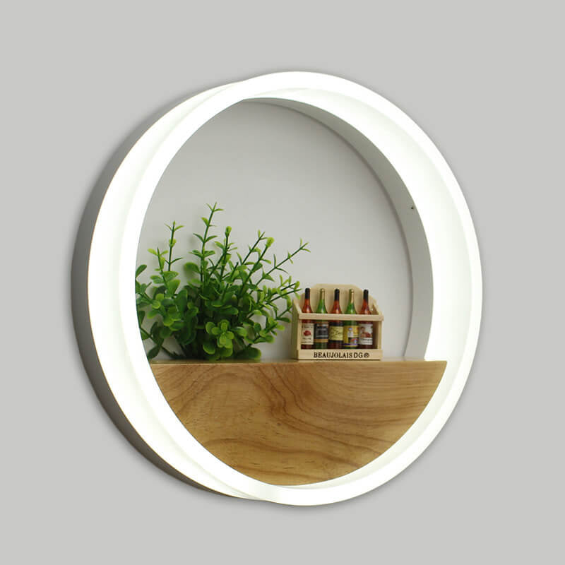 BowLift | Lumoshelf LED Wall Light | Solid Wood with Shelf | Round Wall Lamp | Warm & White Light
