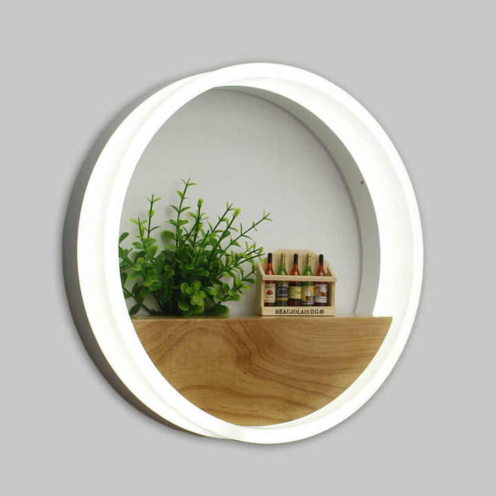 BowLift | Lumoshelf LED Wall Light | Solid Wood with Shelf | Round Wall Lamp | Warm & White Light