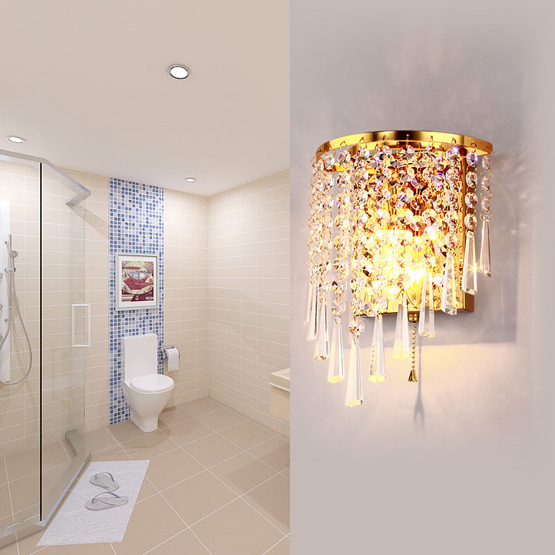 BowLift | Modern Luxury Semi-Round Octagonal Pearl Stainless Steel Crystal 1-Light Wall Sconce Lamp for Living Room