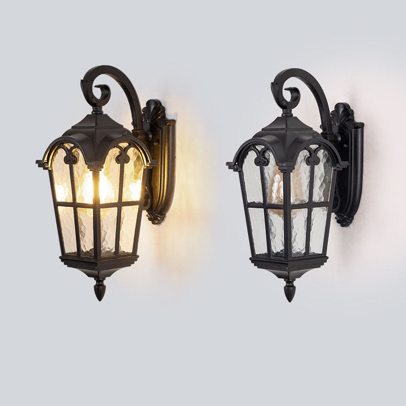 Traditional European Quadrilateral Window Shape Aluminum Glass 1-Light Wall Sconce Lamp For Outdoor Patio | Bowlift