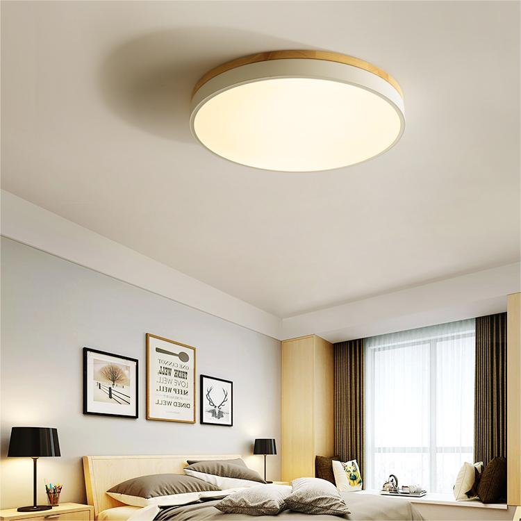 BowLift | Wooden Round Shape Flush Ceiling Light | LED. Solid Wood & Iron for Living Room. Dining Room & Hallway