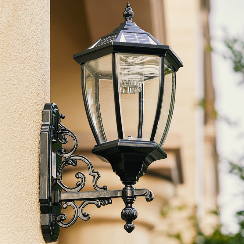 Traditional European Aluminum Glass LED Solar Waterproof Wall Sconce Lamp For Outdoor Patio | Bowlift