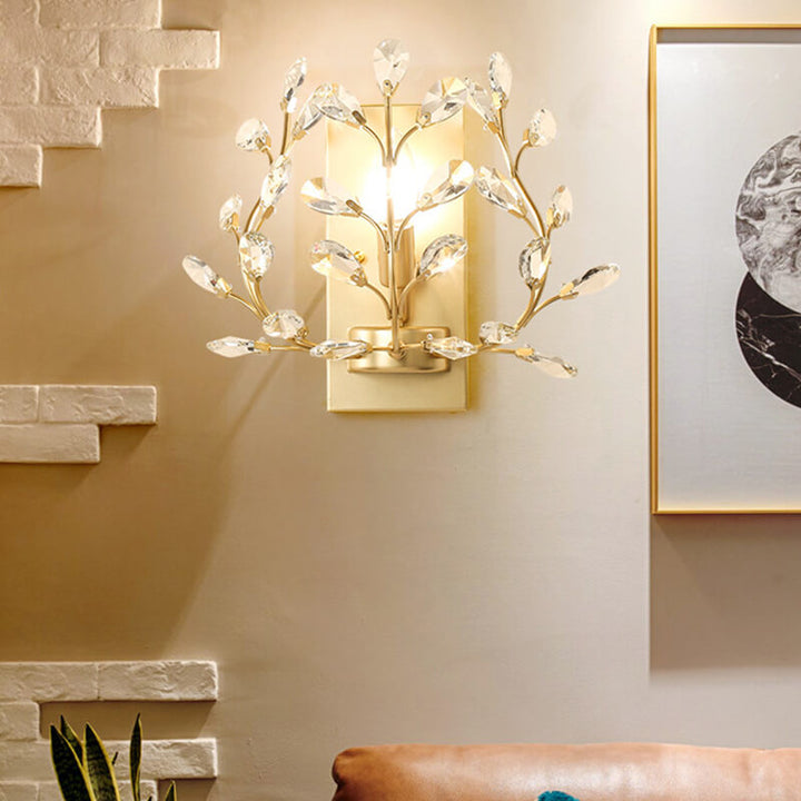 BowLift | Luminis Wall Light | Luxury Crystal Design | Leaf Motif | 1-Bulb & Modern
