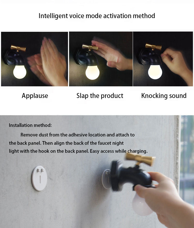 BowLift | Modern creative faucet ABS PC USB LED night light wall lamp