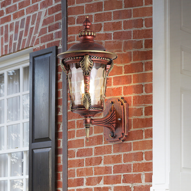 Traditional European Waterproof Quadrangle Pointed Cylinder Aluminum Glass 1-Light Outdoor Wall Sconce Lamp For Garden | Bowlift