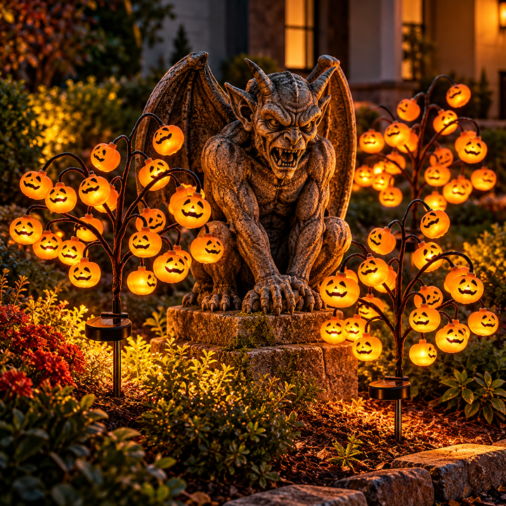 Solar-Powered Jack-o'-Lantern Garden Stake Light Tree Bowlift