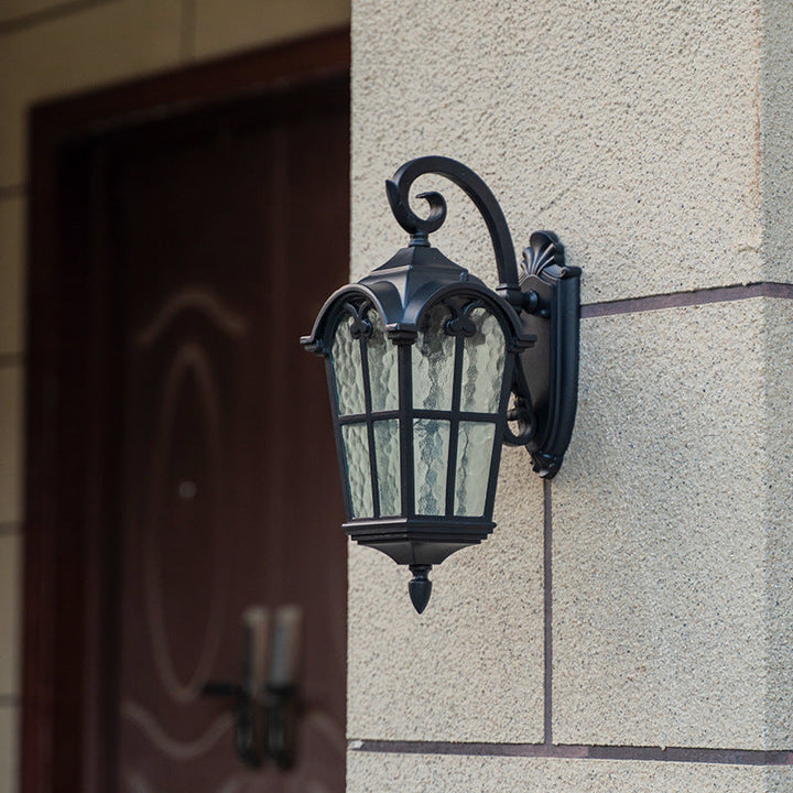Traditional European Quadrilateral Window Shape Aluminum Glass 1-Light Wall Sconce Lamp For Outdoor Patio | Bowlift