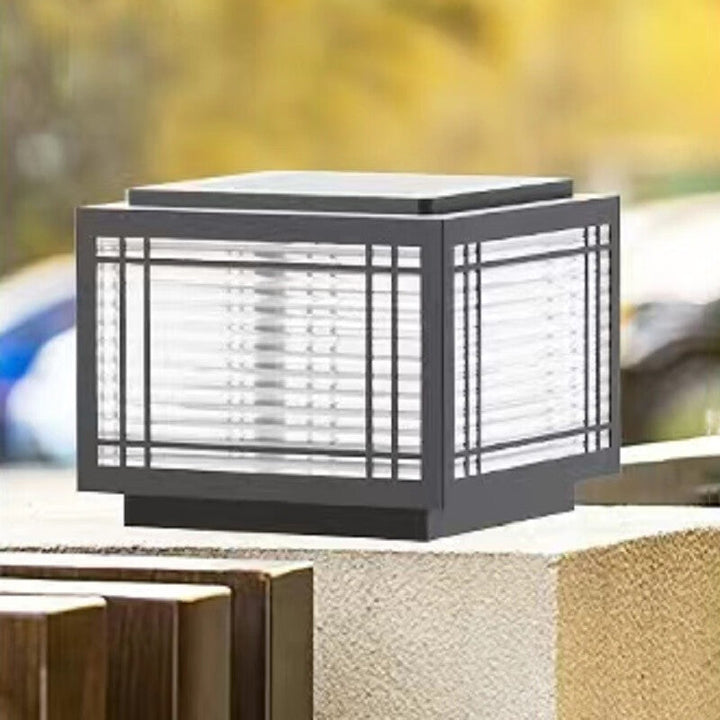 Traditional Chinese Square Aluminum Glass 1-Light Post Head Light For Garden | Bowlift