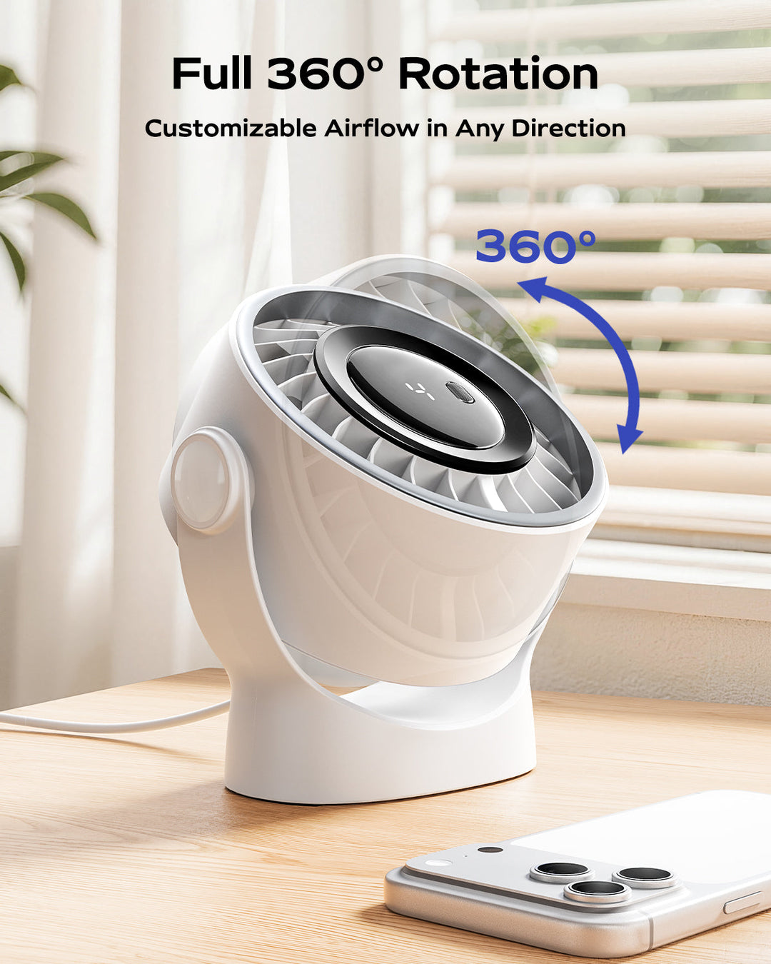 4-Speed USB Rechargeable Desktop Fan with Smart LED Display | Bowlift