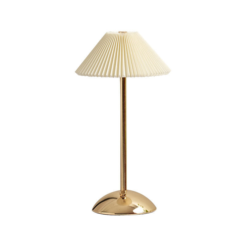 BowLift | Contemporary Scandinavian rechargeable iron fabric cone pleated LED table lamp for bedside