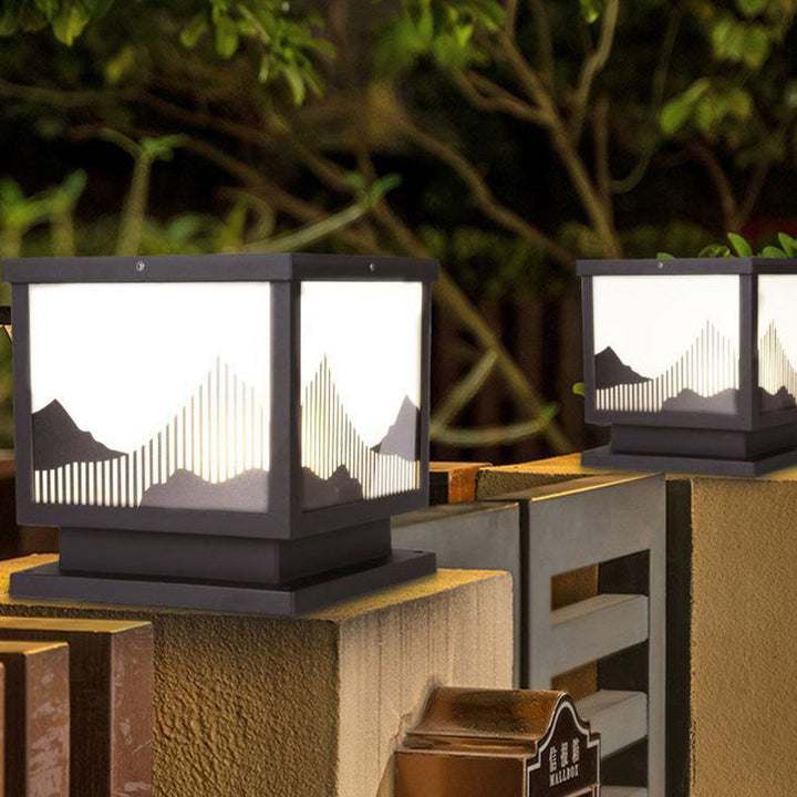 Traditional Chinese Aluminum Glass Square LED Waterproof Solar Landscape Light For Outdoor Patio | Bowlift