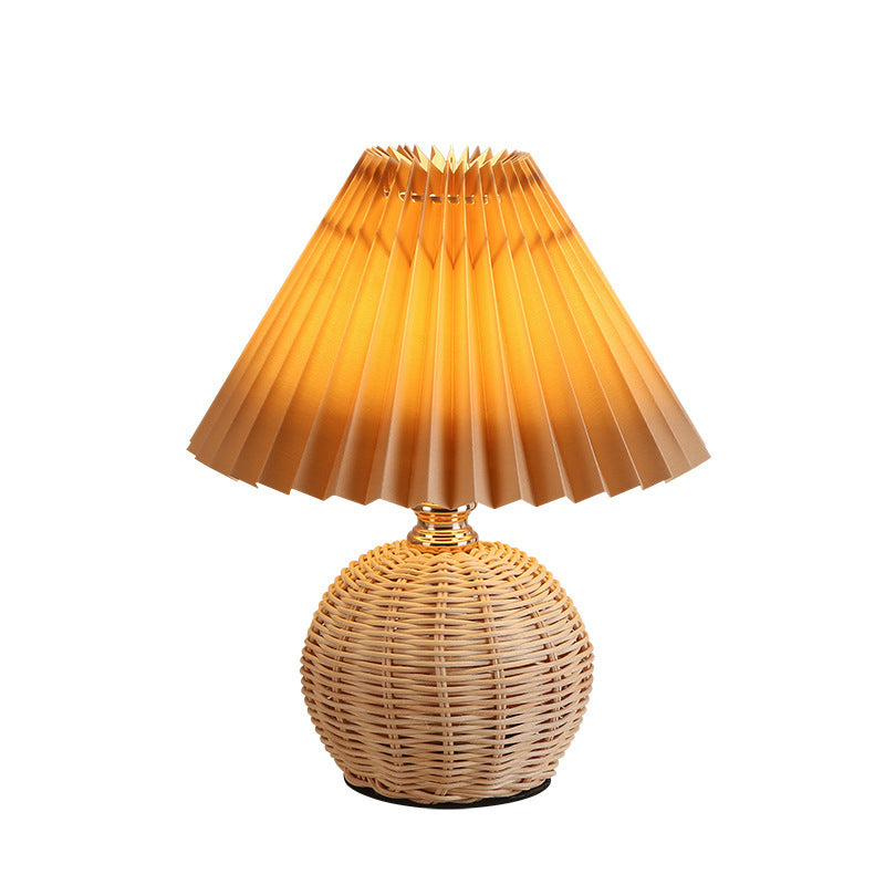 BowLift | RattaLume Nordic LED Table Lamp | Woven Rattan & Foldable Fabric Shade | Mood Light | Decor for the Bedroom