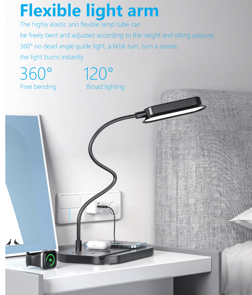 LED table lamp with dimmer and wireless charger for smartphones (4-in-1) | Bowlift