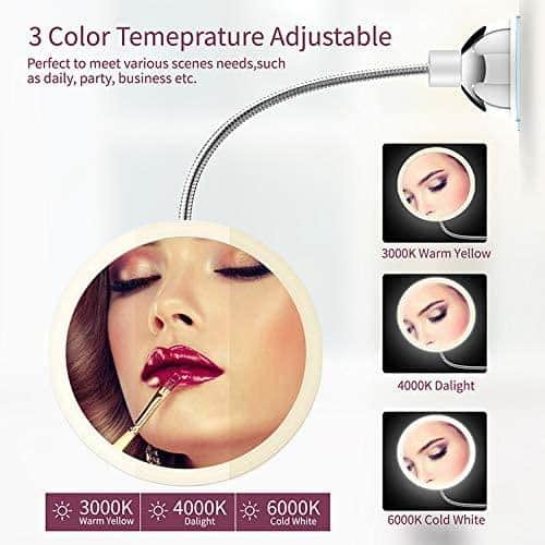 Makeup mirror with LED &amp; magnification - with suction cup and flexible arm | Bowlift