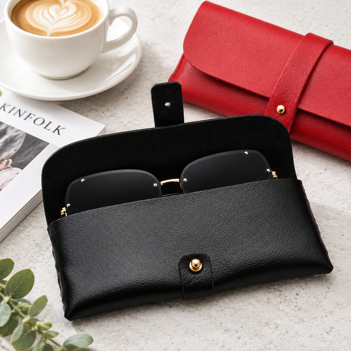 Soft PU Leather Sunglasses Roll-Up Case with Snap Strap Bowlift
