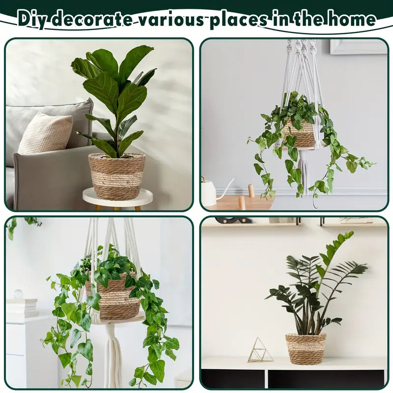 BowLift | Decorative plant baskets made of seagrass in a set of 3 – Handwoven flower pots with foil insert