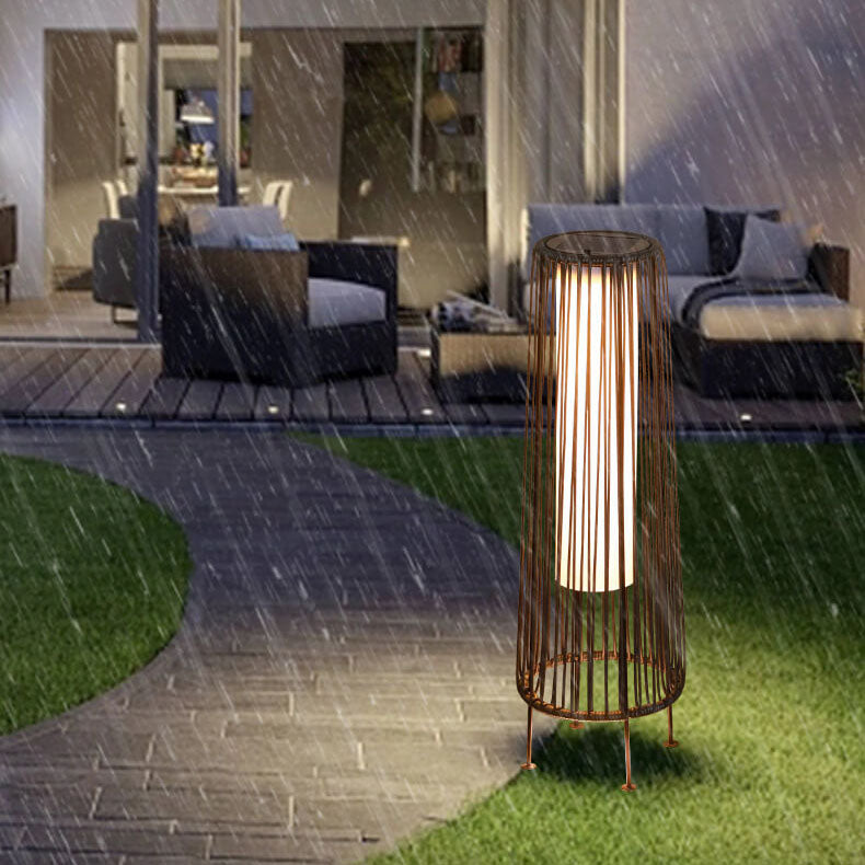 Modern Shabby Chic Solar Round Trapezoidal Iron Rattan Wicker LED Outdoor Light For Outdoor Patio | Bowlift