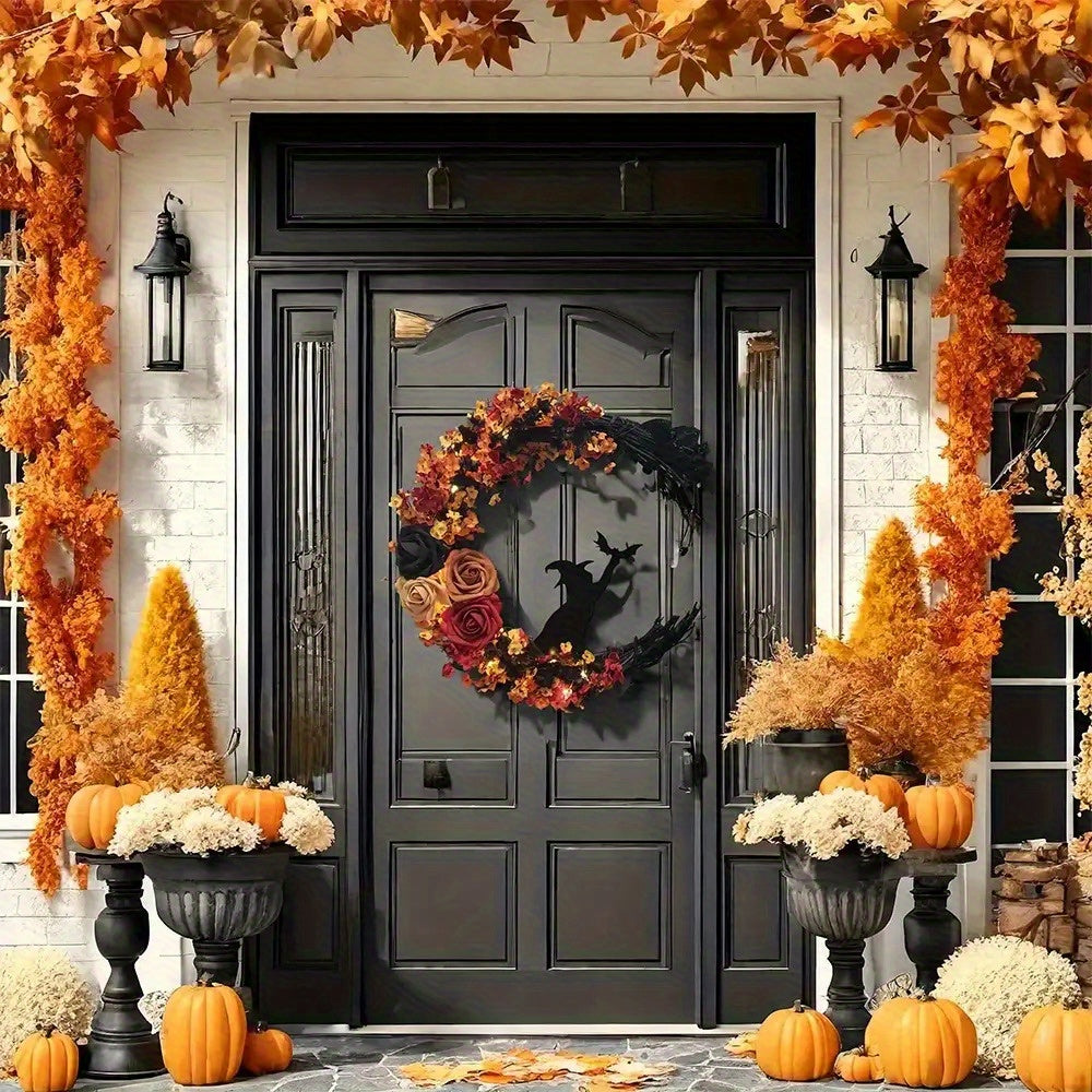 BowLift | Halloween Rustic Witch Floral Wreath | Crescent Moon Door Decor