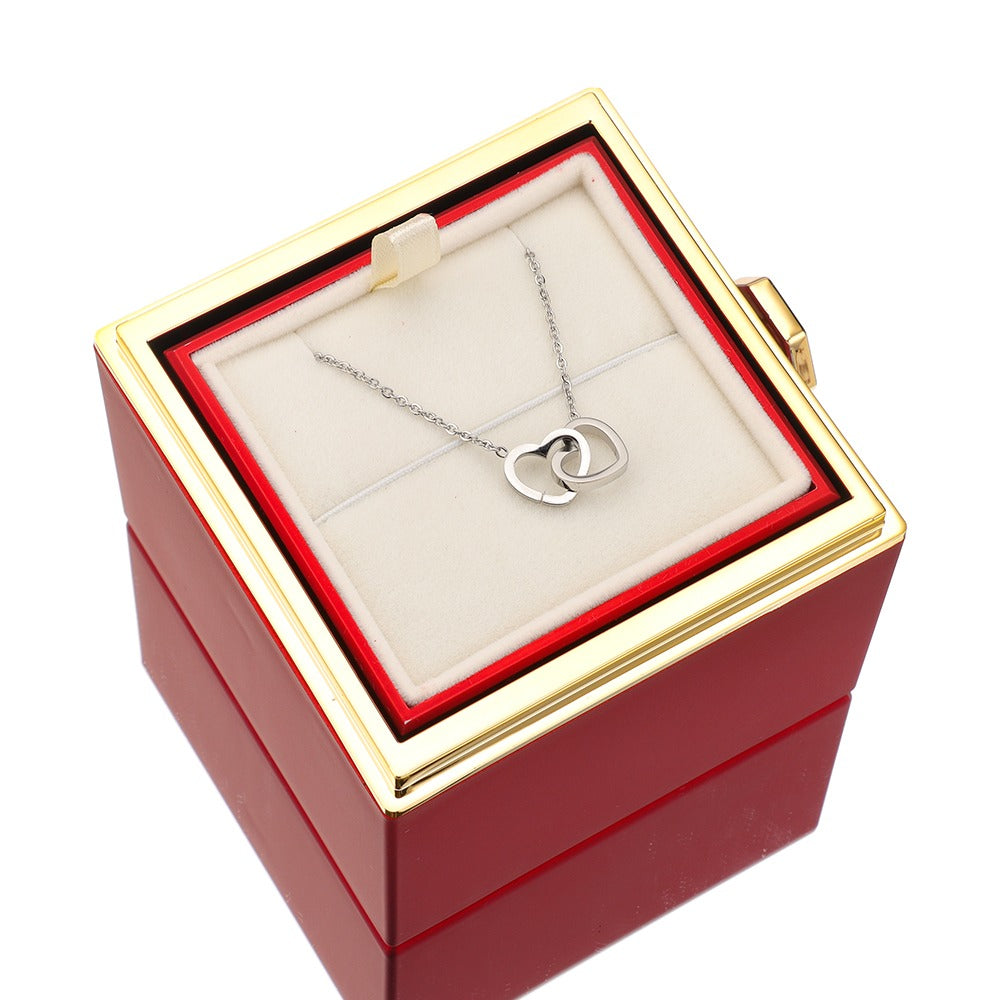 BowLift | Lunavia Jewelry Box with Eternal Rose and Heart Necklace – 14k White Gold & 18k Gold Finish
