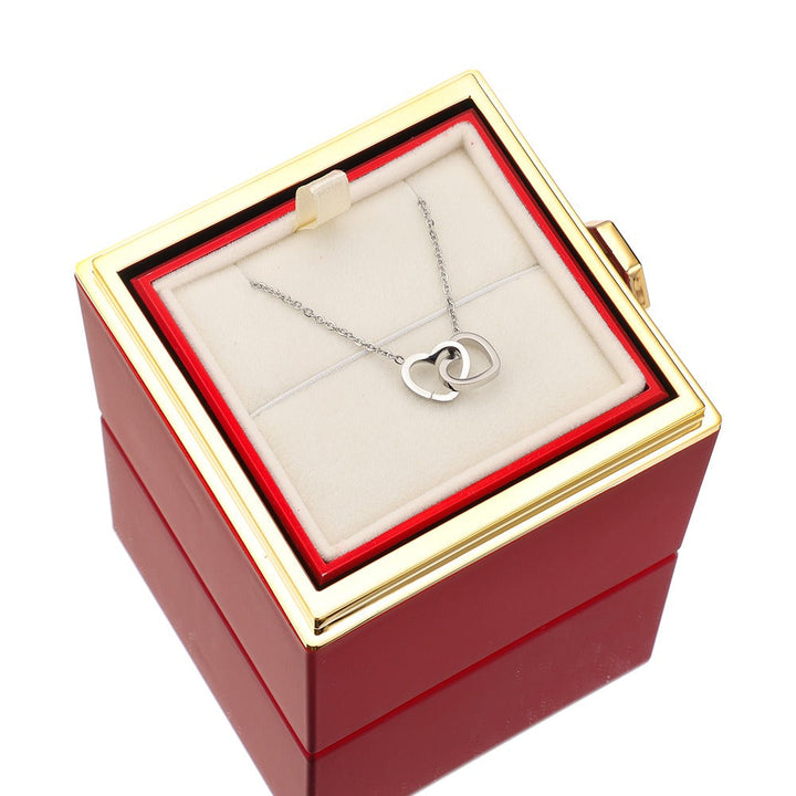 BowLift | Lunavia Jewelry Box with Eternal Rose and Heart Necklace – 14k White Gold & 18k Gold Finish
