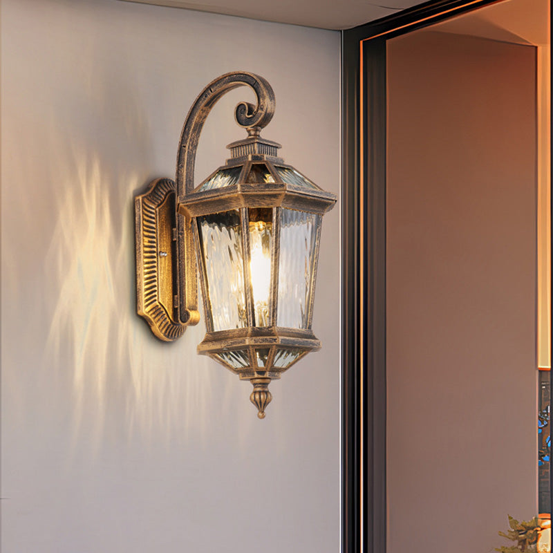 Traditional European Waterproof Aluminum Glass Octagon Cylinder 1-Light Wall Sconce Lamp For Garden | Bowlift