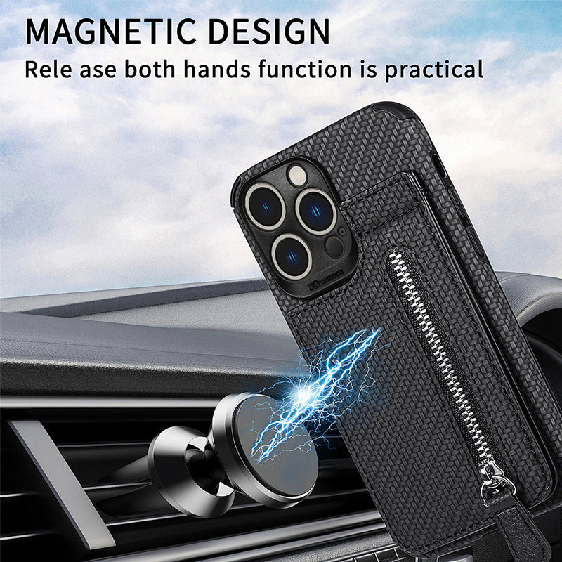 BowLift | Magnetic Zipper Wallet Cover With Credit Card Holder for iPhone