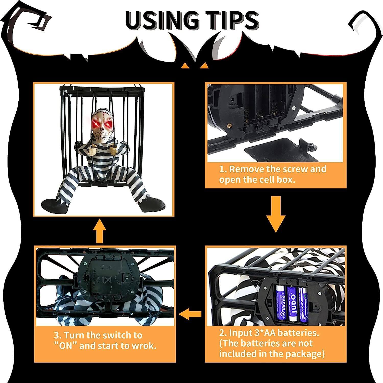 BowLift | Halloween Decoration – Movable Prisoner in Cage with Sound and Motion Sensor