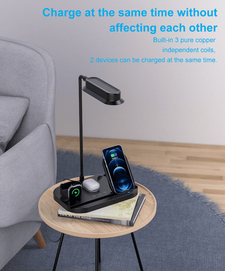 LED table lamp with dimmer and wireless charger for smartphones (4-in-1) | Bowlift