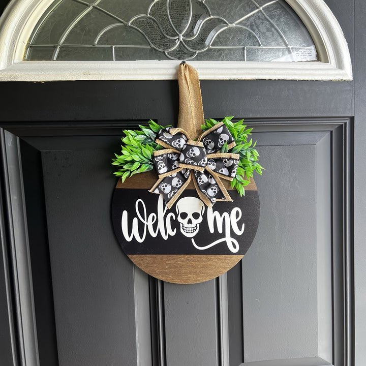 BowLift | Halloween Spooky Skull Front Door Wreath | Rustic Welcome Sign