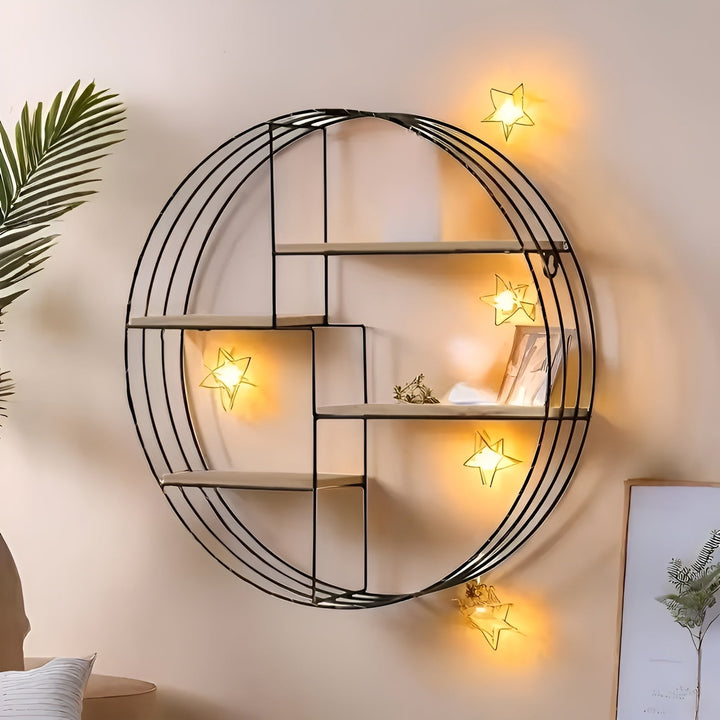 Round Wall Shelf with 4 Levels – Retro Design made of Wood & Metal | Decorative Hanging Shelf for Living Room, Bathroom & Bedroom | Bowlift