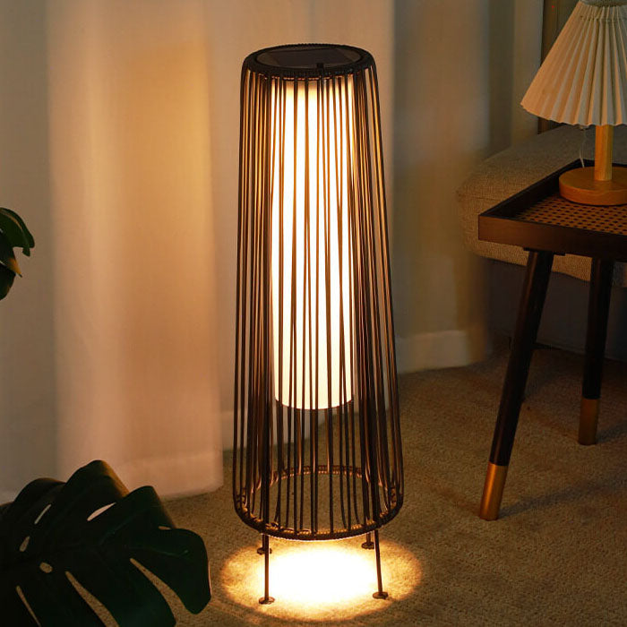 Modern Shabby Chic Solar Round Trapezoidal Iron Rattan Wicker LED Outdoor Light For Outdoor Patio | Bowlift