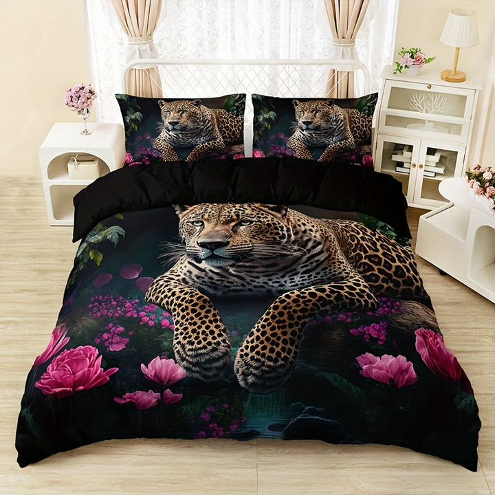 BowLift | Luxurious Animal Print Bedding Set with Rose Pattern - 3-piece