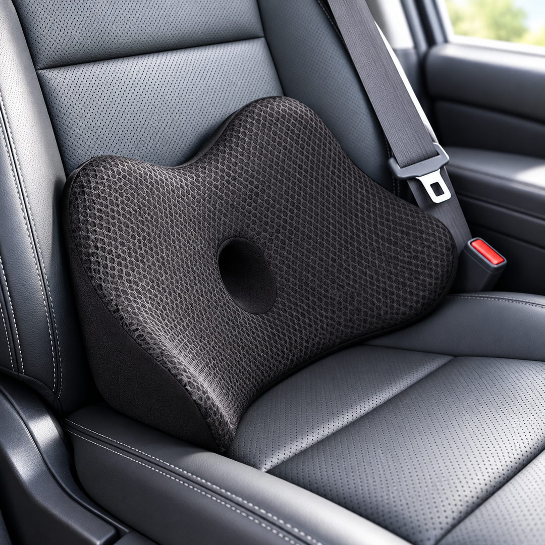 Contoured Ergonomic Lumbar and Seat Cushion with Breathable Honeycomb Cover Bowlift
