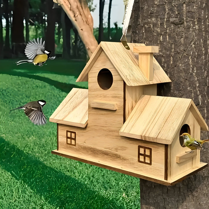 WoodlandBird House- Wooden Hanging Birdhouse with 3-Hole | Bowlift