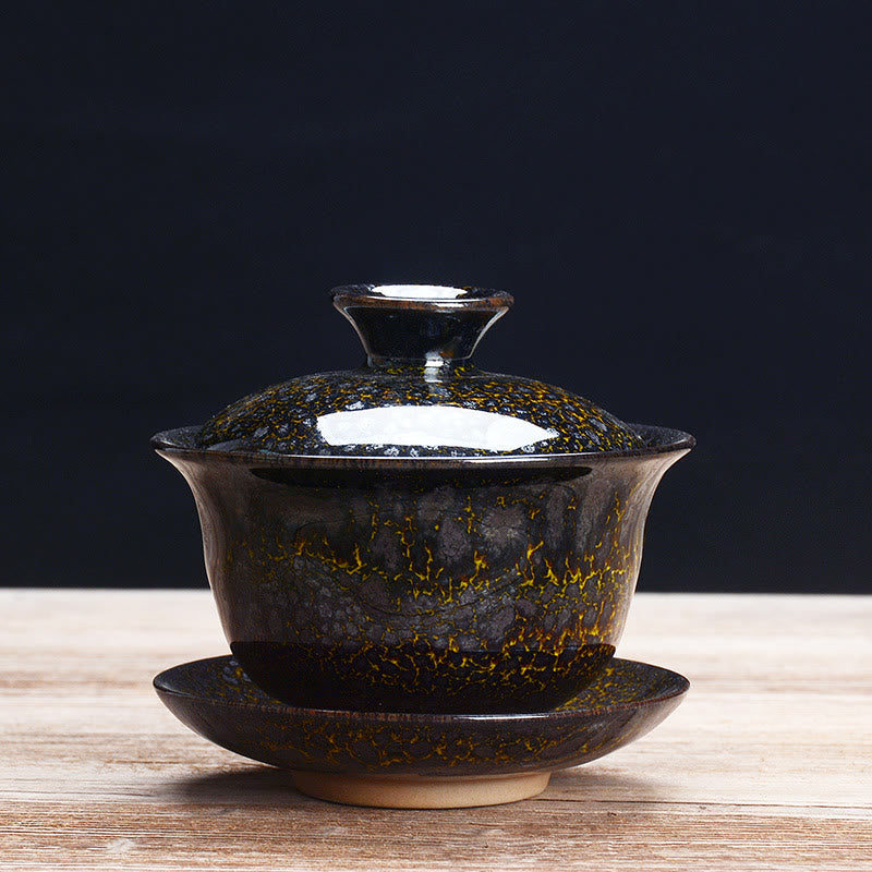 BowLift | Vintage Kiln Ceramic Gaiwan Sancai Tea Cup Tea Cup and Saucer with Lid
