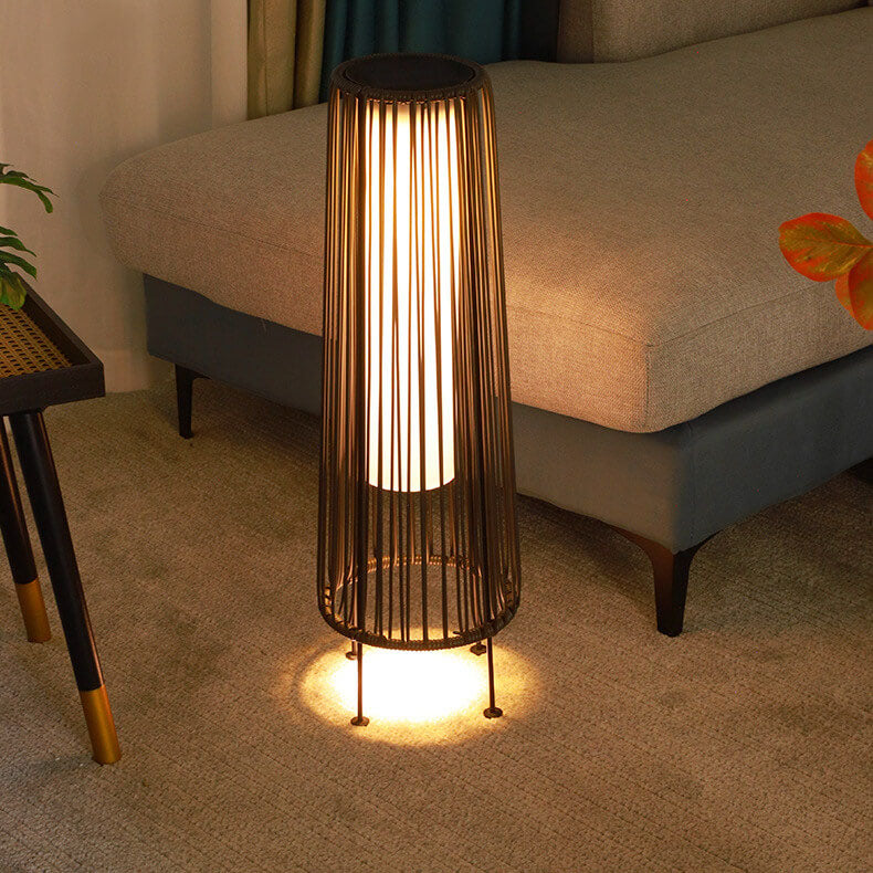 Modern Shabby Chic Solar Round Trapezoidal Iron Rattan Wicker LED Outdoor Light For Outdoor Patio | Bowlift