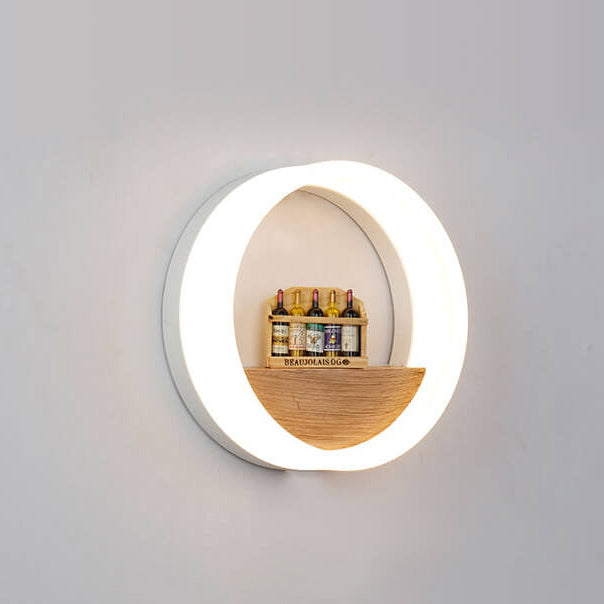 BowLift | Lumoshelf LED Wall Light | Solid Wood with Shelf | Round Wall Lamp | Warm & White Light