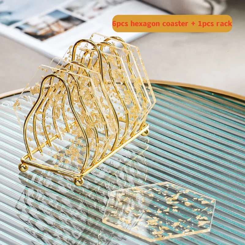 BowLift | 6pcs Acrylic Gold Foil Coaster Set with Holder
