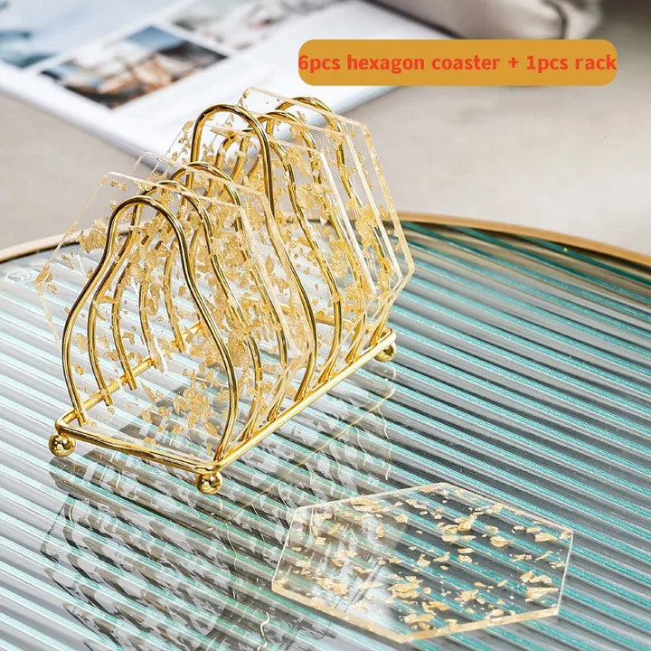 BowLift | 6pcs Acrylic Gold Foil Coaster Set with Holder